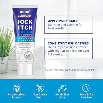 TAGRID Antimykotische Creme gegen Jock Itch: Extra starke Clotrimazol Creme mit Teebaumöl – 2 Unzen