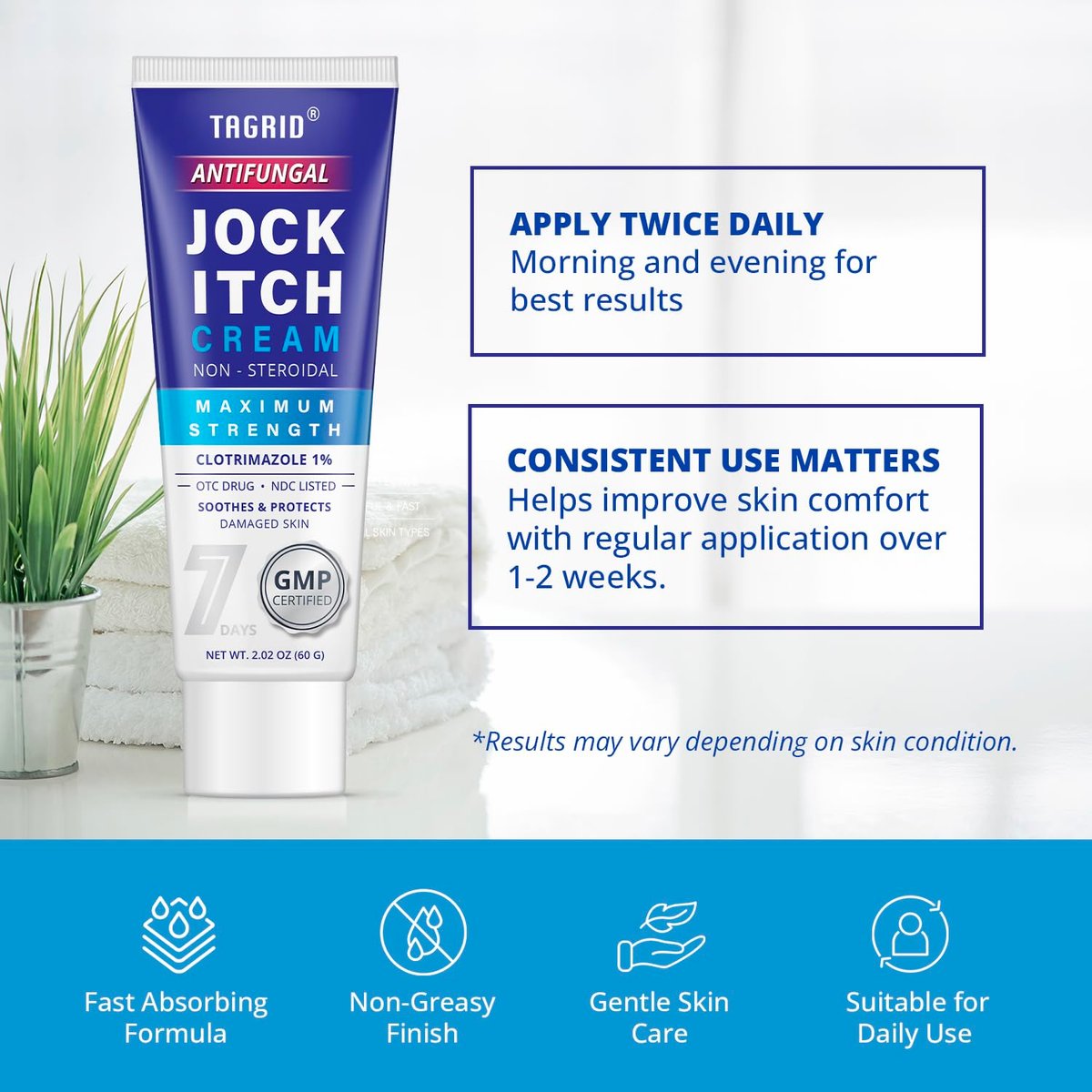 TAGRID Antimykotische Creme gegen Jock Itch: Extra starke Clotrimazol Creme mit Teebaumöl – 2 Unzen