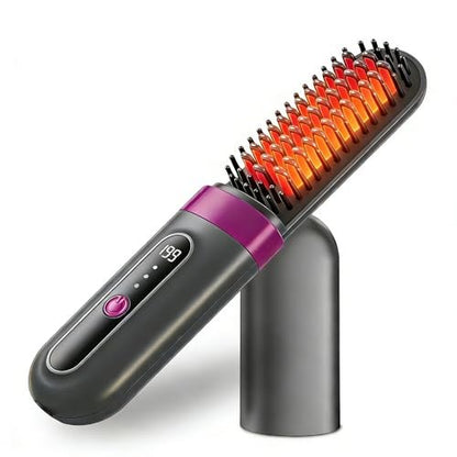 Kabelloser Haarglättungsbürste - Tragbares Styling-Tool mit Schnellheizung, Schutzhülle, 3 Temperatureinstellungen, 300 Millionen negative Ionen für frizzfreies Styling unterwegs