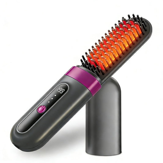 Kabelloser Haarglättungsbürste - Tragbares Styling-Tool mit Schnellheizung, Schutzhülle, 3 Temperatureinstellungen, 300 Millionen negative Ionen für frizzfreies Styling unterwegs