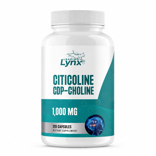 Leaping Lynx Citicolin 1000 mg (CDP-Cholin) Kapseln – 120 Stück – CDP-Cholin Nahrungsergänzungsmittel für Gehirn, Fokus & Gedächtnisunterstützung – Nootropikum Cholin – Non-GMO, ISO-zertifiziert