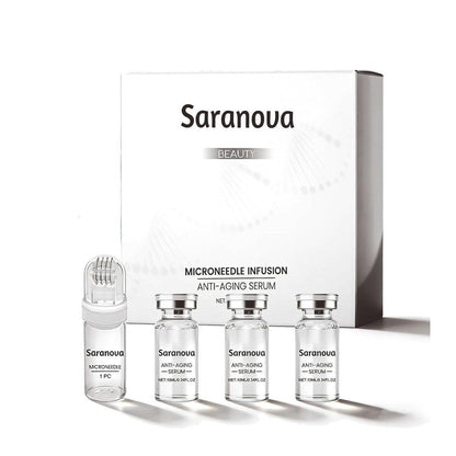 Saranova Micro Infusion System für das Gesicht – Feuchtigkeitsspendendes Serum für glatte Haut, Anti-Aging Gesichtsserum und Stempel, 1-Monatsvorrat (4 x 20 ml)