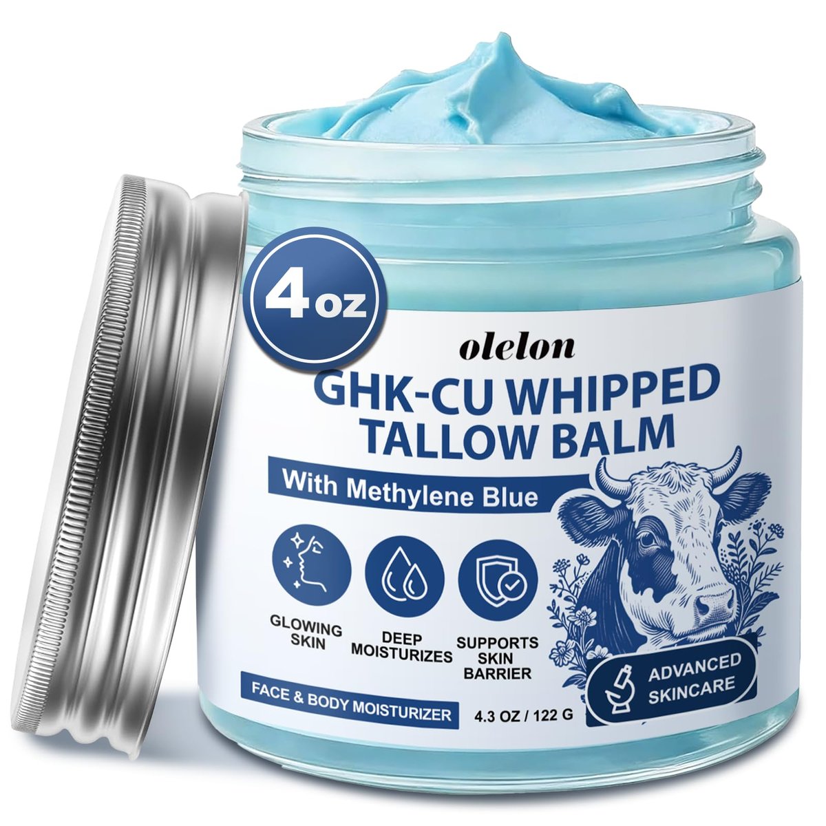 25.000 ppm GHK-Cu Peptid-Creme für Gesicht & Körper: Rindertalg-Balsam mit Kupferpeptiden, Methylenblau, Manuka-Honig & Vitamin E – Natürliche Anti-Aging-Feuchtigkeitspflege für reife, trockene & empfindliche Haut – 118 ml
