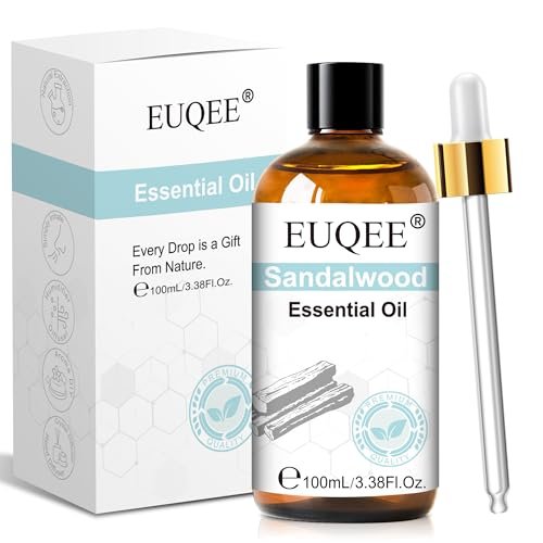 EUQEE 100ml Sandelholz Ätherisches Öl – Reines Sandelholzöl für Diffuser, Massage, Seifen- und Kerzenherstellung sowie Haut- und Haarpflege – 100 ml