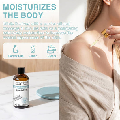 EUQEE 100ml Sandelholz Ätherisches Öl – Reines Sandelholzöl für Diffuser, Massage, Seifen- und Kerzenherstellung sowie Haut- und Haarpflege – 100 ml