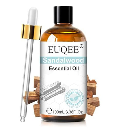EUQEE 100ml Sandelholz Ätherisches Öl – Reines Sandelholzöl für Diffuser, Massage, Seifen- und Kerzenherstellung sowie Haut- und Haarpflege – 100 ml