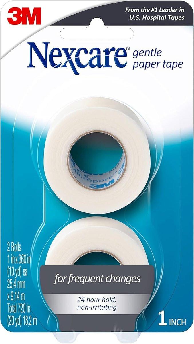 Nexcare Sanftes Papierband, medizinisches Papierpflaster, sichert Verbände und löst sich sanft, 2,5 cm x 9,1 m, 2er-Pack (4 Rollen)