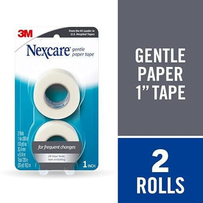 Nexcare Sanftes Papierband, medizinisches Papierpflaster, sichert Verbände und löst sich sanft, 2,5 cm x 9,1 m, 2er-Pack (4 Rollen)