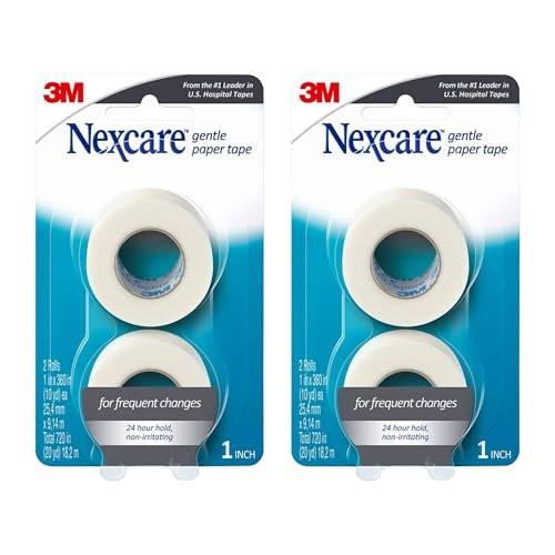 Nexcare Sanftes Papierband, medizinisches Papierpflaster, sichert Verbände und löst sich sanft, 2,5 cm x 9,1 m, 2er-Pack (4 Rollen)