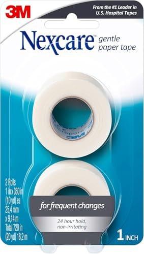 Nexcare Sanftes Papierband, medizinisches Papierpflaster, sichert Verbände und löst sich sanft, 2,5 cm x 9,1 m, 2er-Pack (4 Rollen)