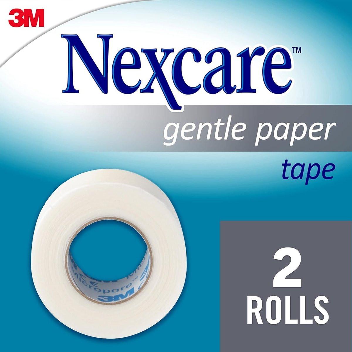 Nexcare Sanftes Papierband, medizinisches Papierpflaster, sichert Verbände und löst sich sanft, 2,5 cm x 9,1 m, 2er-Pack (4 Rollen)