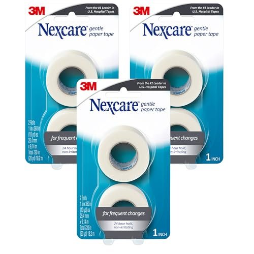 Nexcare Sanftes Papierpflaster, medizinisches Papierband, sichert Verbände und lässt sich sanft entfernen, 2,5 cm x 9,1 m, 3er-Pack (6 Rollen)