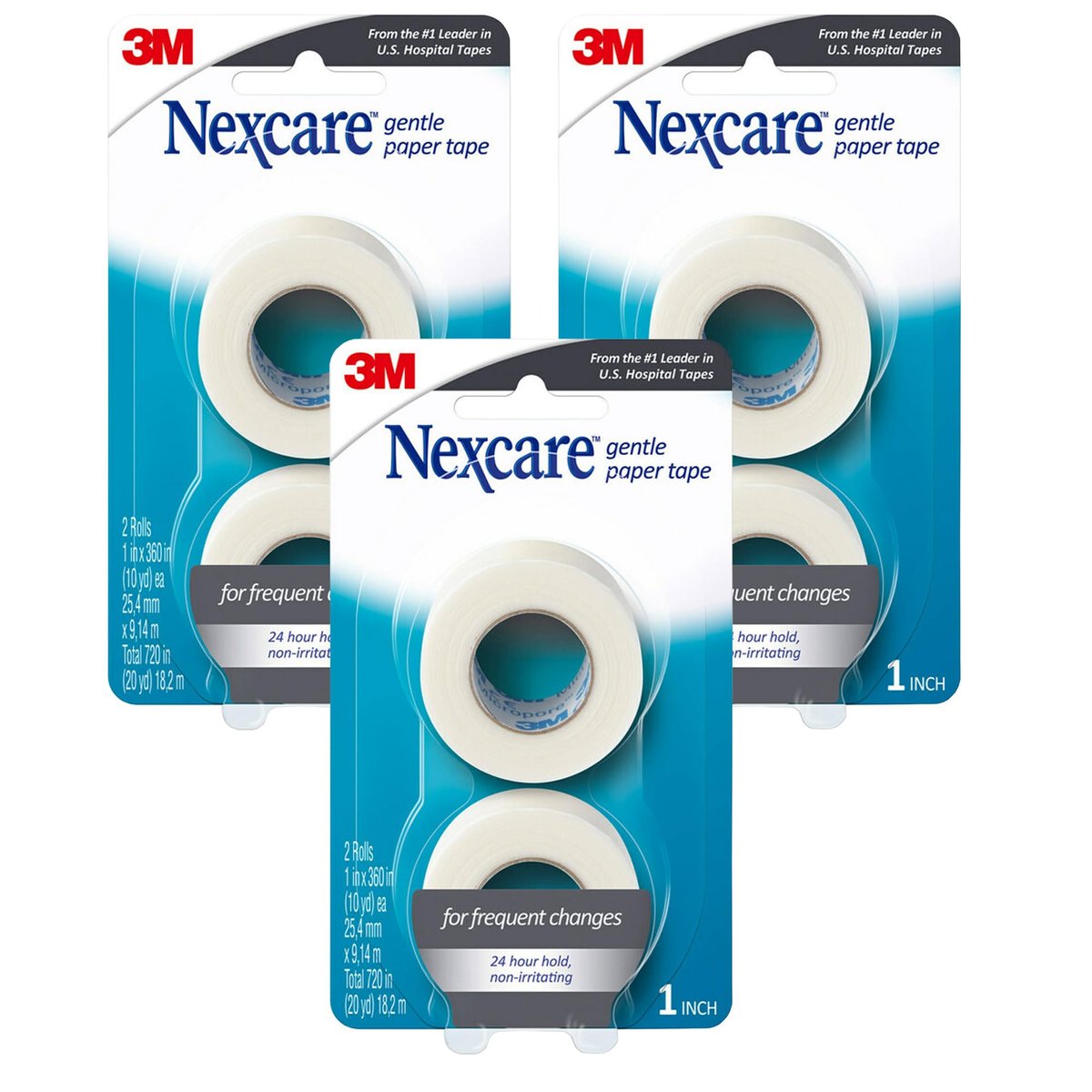 Nexcare Sanftes Papierpflaster, medizinisches Papierband, sichert Verbände und lässt sich sanft entfernen, 2,5 cm x 9,1 m, 3er-Pack (6 Rollen)