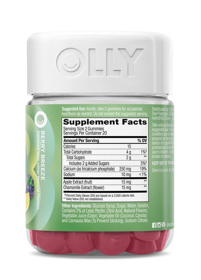 OLLY Heartburn Helper Gummis – Schnelle Linderung bei gelegentlichem Sodbrennen, Tricalciumphosphat, Beeriger Frischegeschmack, 20 Portionen – 40 Stück