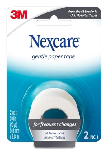 Nexcare Sanftes Papierklebeband, hypoallergenes medizinisches Chirurgieband für empfindliche Haut, atmungsaktives Erste-Hilfe-Band sichert Verbände sanft, latexfrei, 2 Zoll x 10 Yard Rolle, 2er-Pack