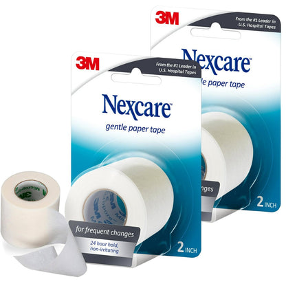 Nexcare Sanftes Papierklebeband, hypoallergenes medizinisches Chirurgieband für empfindliche Haut, atmungsaktives Erste-Hilfe-Band sichert Verbände sanft, latexfrei, 2 Zoll x 10 Yard Rolle, 2er-Pack