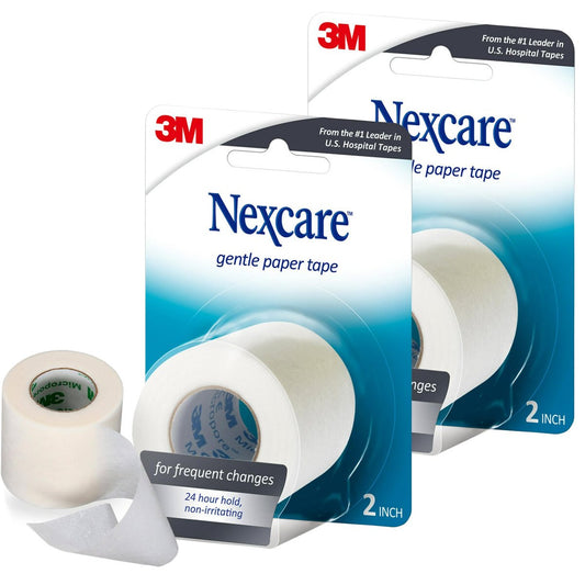 Nexcare Sanftes Papierklebeband, hypoallergenes medizinisches Chirurgieband für empfindliche Haut, atmungsaktives Erste-Hilfe-Band sichert Verbände sanft, latexfrei, 2 Zoll x 10 Yard Rolle, 2er-Pack