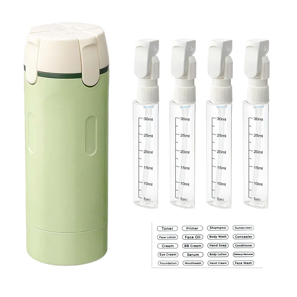 4-in-1 Reise-Dispenser – Nachfüllbare, auslaufsichere Shampoo- und Conditioner-Flaschen für Urlaub und Geschäftsreisen, 120 ml