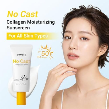 Feuchtigkeitsspendende Sonnencreme SPF50 PA++++ mit Kollagen und Hyaluronsäure – Ölfrei, kein Weißstich, für empfindliche Haut