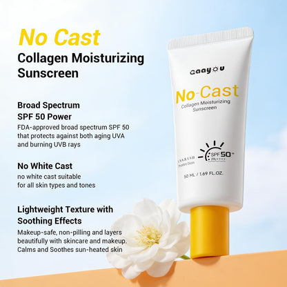 Feuchtigkeitsspendende Sonnencreme SPF50 PA++++ mit Kollagen und Hyaluronsäure – Ölfrei, kein Weißstich, für empfindliche Haut