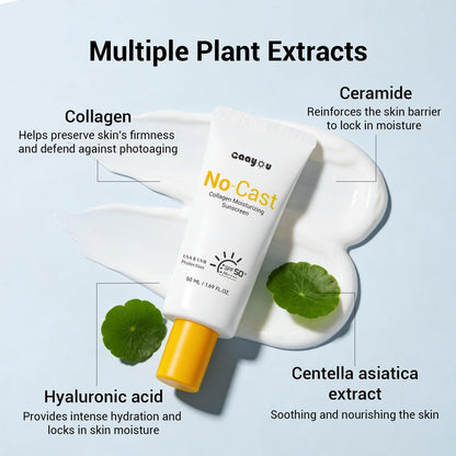 Feuchtigkeitsspendende Sonnencreme SPF50 PA++++ mit Kollagen und Hyaluronsäure – Ölfrei, kein Weißstich, für empfindliche Haut