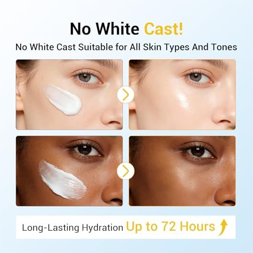 Feuchtigkeitsspendende Sonnencreme SPF50 PA++++ mit Kollagen und Hyaluronsäure – Ölfrei, kein Weißstich, für empfindliche Haut