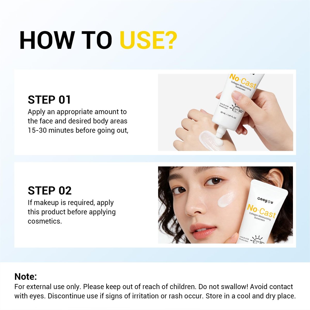 Feuchtigkeitsspendende Sonnencreme SPF50 PA++++ mit Kollagen und Hyaluronsäure – Ölfrei, kein Weißstich, für empfindliche Haut