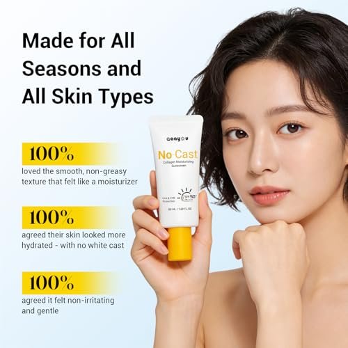 Feuchtigkeitsspendende Sonnencreme SPF50 PA++++ mit Kollagen und Hyaluronsäure – Ölfrei, kein Weißstich, für empfindliche Haut