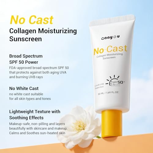 Feuchtigkeitsspendende Sonnencreme SPF50 PA++++ mit Kollagen und Hyaluronsäure – Ölfrei, kein Weißstich, für empfindliche Haut