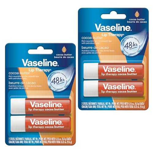 Vaseline Lip Therapy Cocoa Butter Lippenbalsam, Twin Stick, 48 Stunden Feuchtigkeitsversorgung, 2 Stück