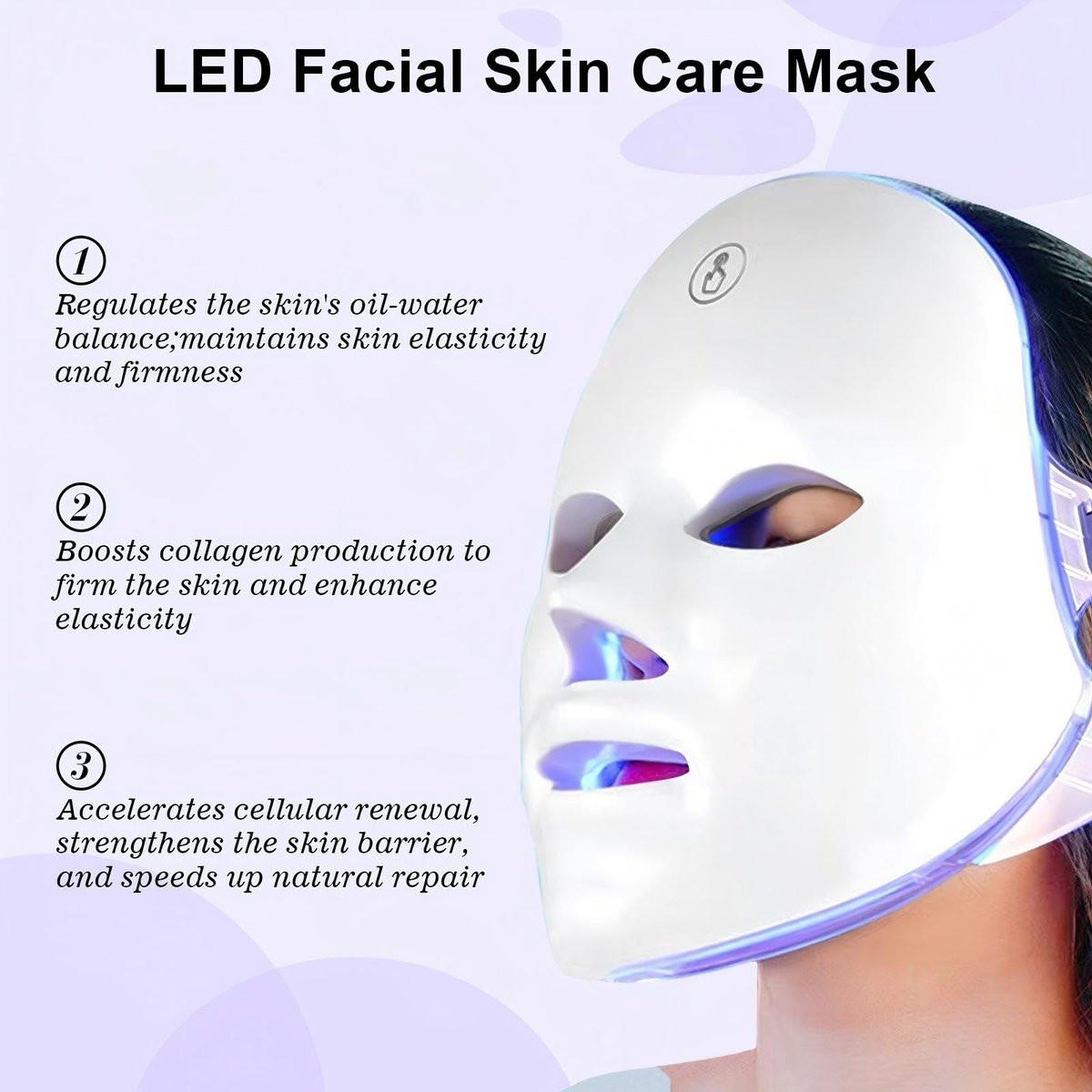 XANBYYE Rotlichttherapie-Gesichtsmaske – Anti-Aging LED-Maske mit 7 Farben und einstellbarer Helligkeit, wiederaufladbar für zu Hause