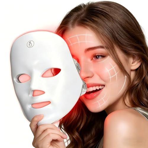 XANBYYE Rotlichttherapie-Gesichtsmaske – Anti-Aging LED-Maske mit 7 Farben und einstellbarer Helligkeit, wiederaufladbar für zu Hause