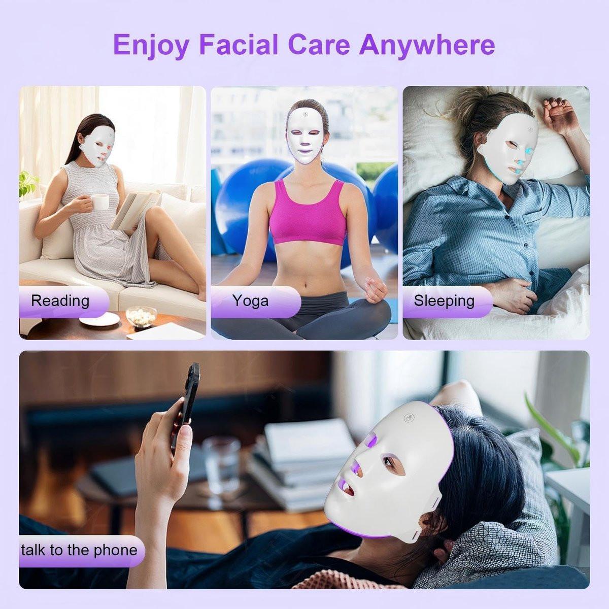 XANBYYE Rotlichttherapie-Gesichtsmaske – Anti-Aging LED-Maske mit 7 Farben und einstellbarer Helligkeit, wiederaufladbar für zu Hause