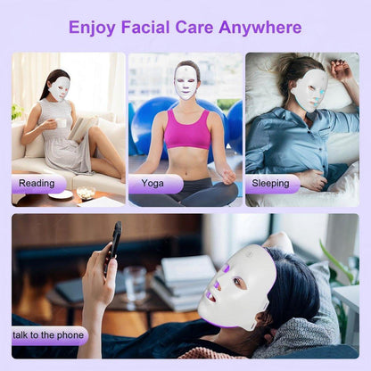 XANBYYE Rotlichttherapie-Gesichtsmaske – Anti-Aging LED-Maske mit 7 Farben und einstellbarer Helligkeit, wiederaufladbar für zu Hause