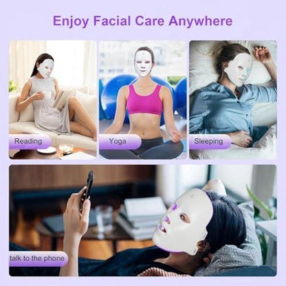 XANBYYE Rotlichttherapie-Gesichtsmaske – Anti-Aging LED-Maske mit 7 Farben und einstellbarer Helligkeit, wiederaufladbar für zu Hause