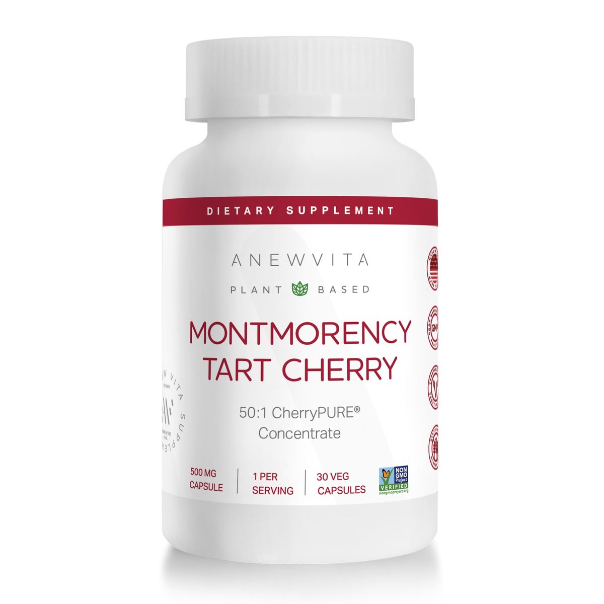 Montmorency Sauerkirsch Extrakt, Nicht GVO, Kapseln - CherryPure 50:1 Konzentrat entspricht 25.000 mg - Antioxidantien & Flavonoide, Sauerkirsch Extrakt für Gicht & Muskeln - 30 vegane Kapseln - 1 Monatsvorrat