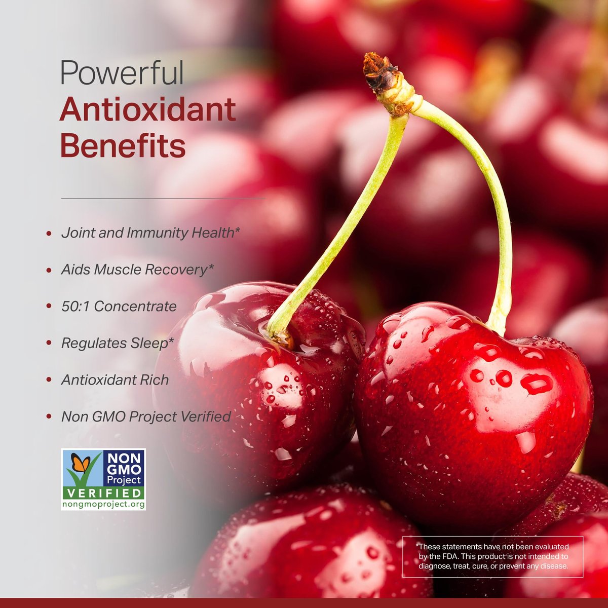 Montmorency Sauerkirsch Extrakt, Nicht GVO, Kapseln - CherryPure 50:1 Konzentrat entspricht 25.000 mg - Antioxidantien & Flavonoide, Sauerkirsch Extrakt für Gicht & Muskeln - 30 vegane Kapseln - 1 Monatsvorrat