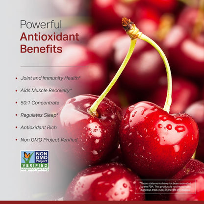 Montmorency Sauerkirsch Extrakt, Nicht GVO, Kapseln - CherryPure 50:1 Konzentrat entspricht 25.000 mg - Antioxidantien & Flavonoide, Sauerkirsch Extrakt für Gicht & Muskeln - 30 vegane Kapseln - 1 Monatsvorrat