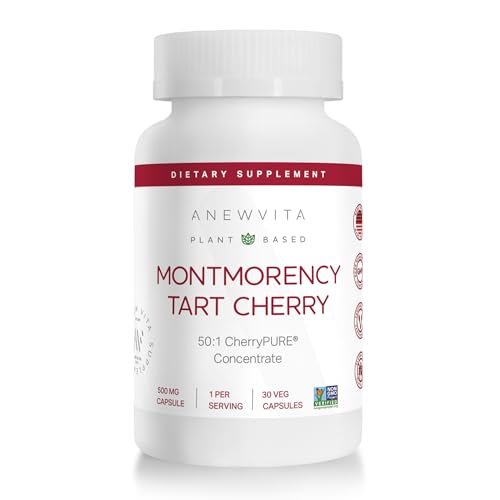Montmorency Sauerkirsch Extrakt, Nicht GVO, Kapseln - CherryPure 50:1 Konzentrat entspricht 25.000 mg - Antioxidantien & Flavonoide, Sauerkirsch Extrakt für Gicht & Muskeln - 30 vegane Kapseln - 1 Monatsvorrat
