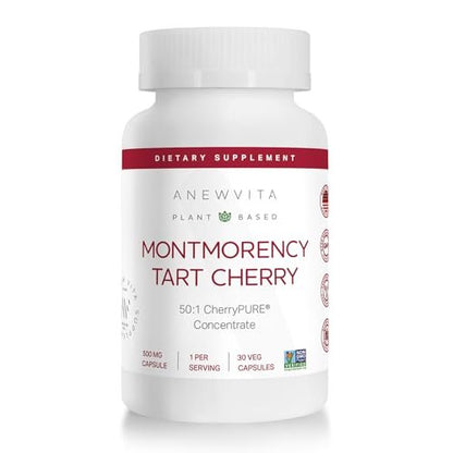 Montmorency Sauerkirsch Extrakt, Nicht GVO, Kapseln - CherryPure 50:1 Konzentrat entspricht 25.000 mg - Antioxidantien & Flavonoide, Sauerkirsch Extrakt für Gicht & Muskeln - 30 vegane Kapseln - 1 Monatsvorrat
