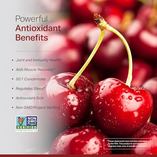 Montmorency Sauerkirsch Extrakt, Nicht GVO, Kapseln - CherryPure 50:1 Konzentrat entspricht 25.000 mg - Antioxidantien & Flavonoide, Sauerkirsch Extrakt für Gicht & Muskeln - 30 vegane Kapseln - 1 Monatsvorrat