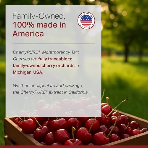 Montmorency Sauerkirsch Extrakt, Nicht GVO, Kapseln - CherryPure 50:1 Konzentrat entspricht 25.000 mg - Antioxidantien & Flavonoide, Sauerkirsch Extrakt für Gicht & Muskeln - 30 vegane Kapseln - 1 Monatsvorrat