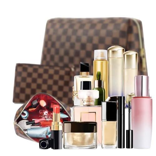 BAGCRAZY Große Make-up Tasche, Reise-Kosmetiktasche Set 2er-Pack, Wasserabweisende PU-Leder Toilettentasche für Damen, Tragbarer Make-up-Organizer für Reisen und den täglichen Gebrauch