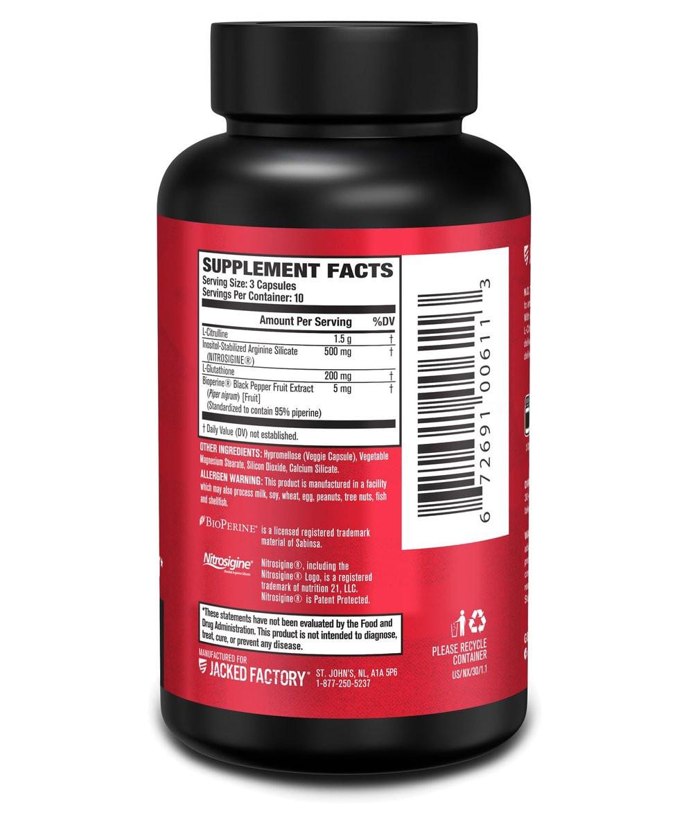 Jacked Factory N.O. XT – Stickstoffmonoxid-Booster für Männer mit Nitrosigine, L-Arginin & L-Citrullin – 30 Kapseln