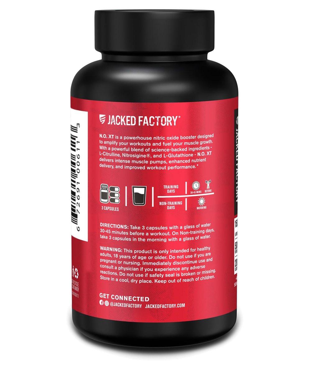 Jacked Factory N.O. XT – Stickstoffmonoxid-Booster für Männer mit Nitrosigine, L-Arginin & L-Citrullin – 30 Kapseln