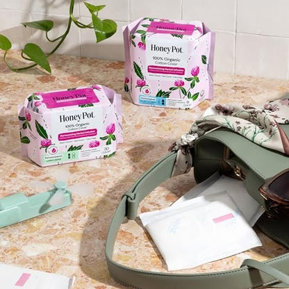 Honey Pot - Perimenopause Slipeinlagen lang - 100% Bio-Baumwoll-Vlies - Damenhygiene - Mehrfach-Flüssigkeitsaufnahme - Harmonische Kräuter mit Traubensilberkerze, Salbei & Rotklee - 30 Stück