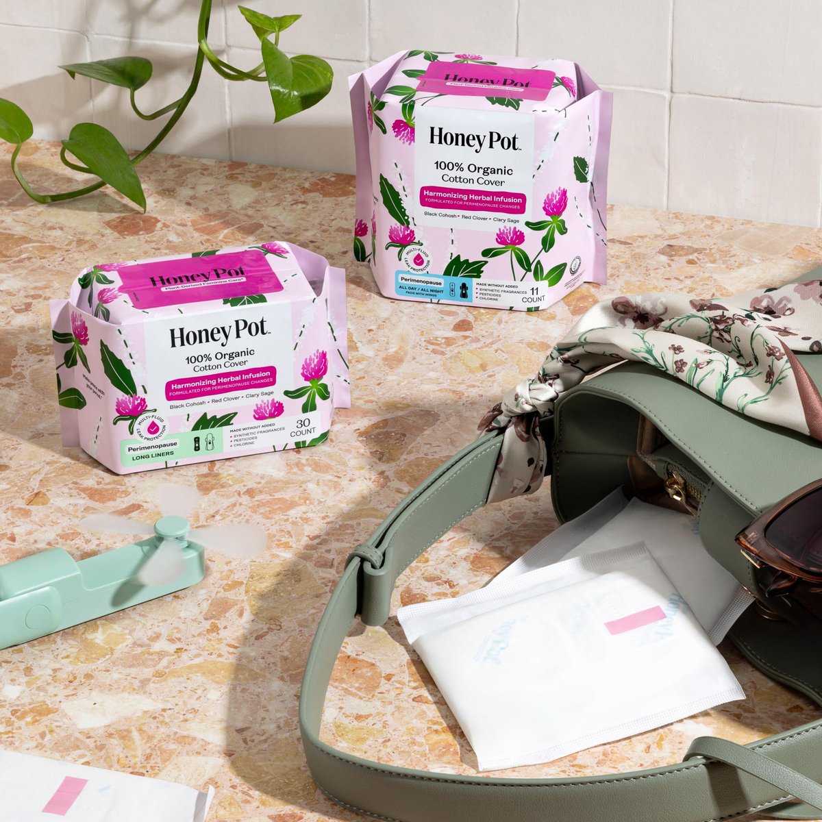 Honey Pot - Perimenopause Slipeinlagen lang - 100% Bio-Baumwoll-Vlies - Damenhygiene - Mehrfach-Flüssigkeitsaufnahme - Harmonische Kräuter mit Traubensilberkerze, Salbei & Rotklee - 30 Stück