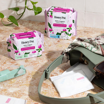Honey Pot - Perimenopause Slipeinlagen lang - 100% Bio-Baumwoll-Vlies - Damenhygiene - Mehrfach-Flüssigkeitsaufnahme - Harmonische Kräuter mit Traubensilberkerze, Salbei & Rotklee - 30 Stück