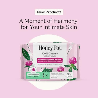 Honey Pot - Perimenopause Slipeinlagen lang - 100% Bio-Baumwoll-Vlies - Damenhygiene - Mehrfach-Flüssigkeitsaufnahme - Harmonische Kräuter mit Traubensilberkerze, Salbei & Rotklee - 30 Stück