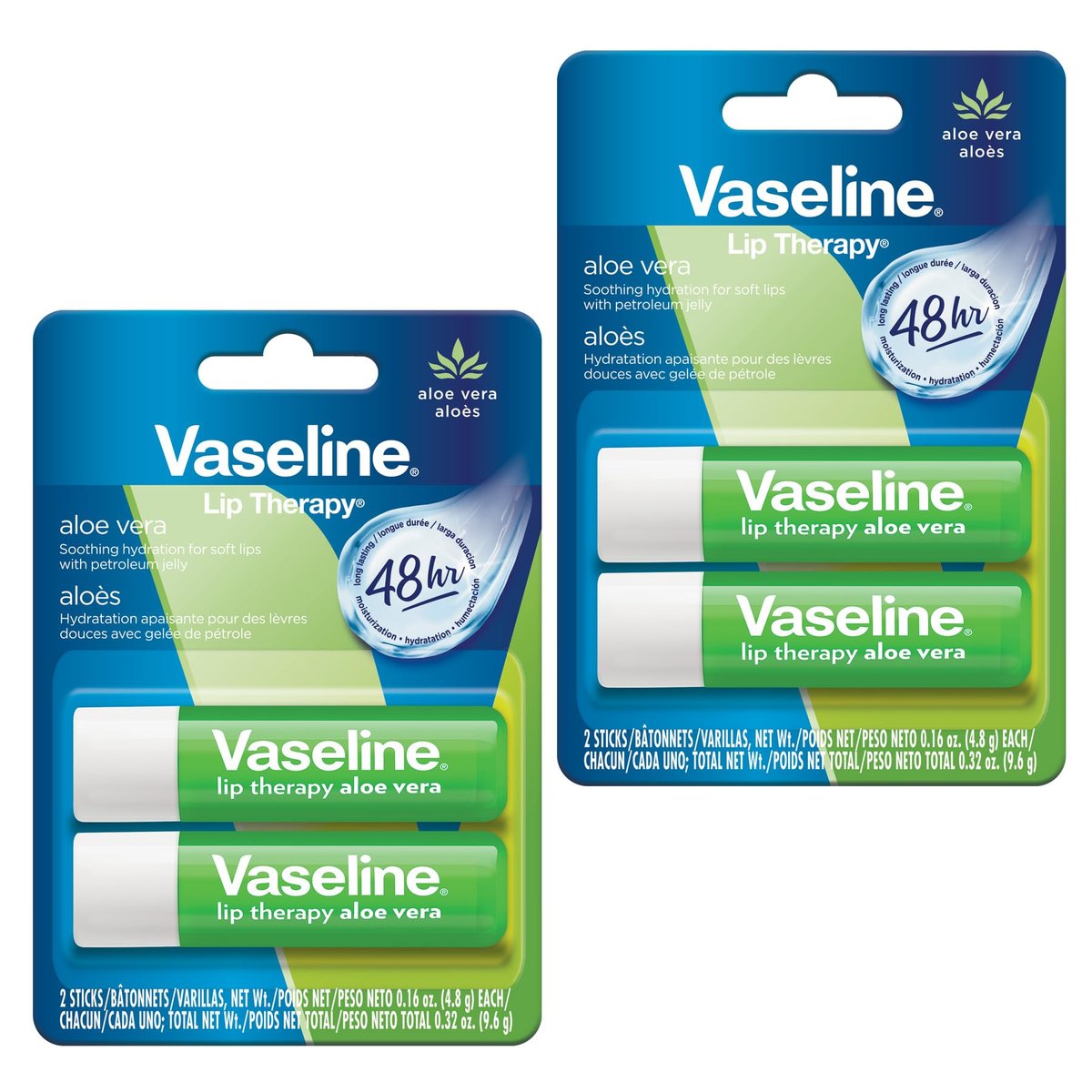 Vaseline Lip Therapy Aloe Vera Stick – 48-Stunden-Feuchtigkeitspflege, 2er-Pack